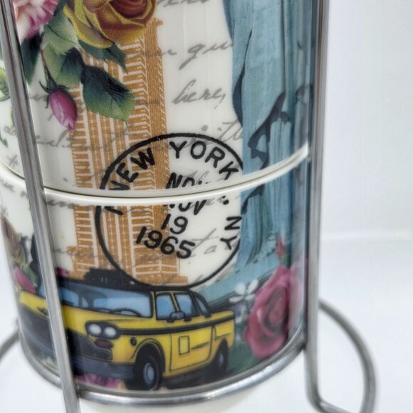 New York City Skyline Set of 4 Stacking Porcelain Mugs with a Metal Rack - Picture 6 of 12